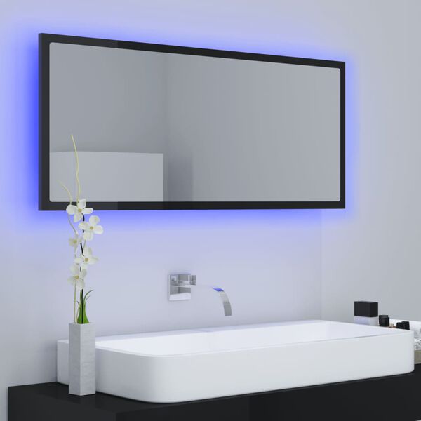 vidaXL Miroir LED salle de bain Noir brillant 100x8,5x37 cm Acrylique