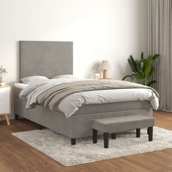 vidaXL Sommier &agrave; lattes de lit et matelas Gris clair 120x200cm Velours