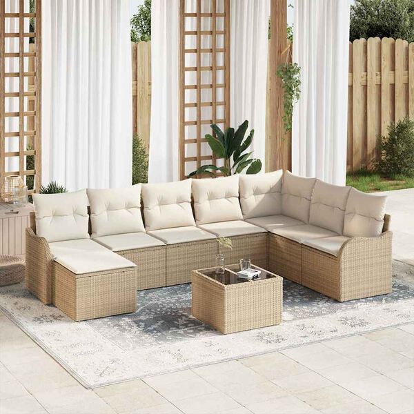 vidaXL Ensemble de canap&eacute; de jardin 9 pcs Beige Poly rotin
