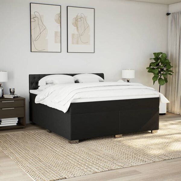 vidaXL Sommier &agrave; lattes de lit avec matelas Noir 180x200 cm Tissu