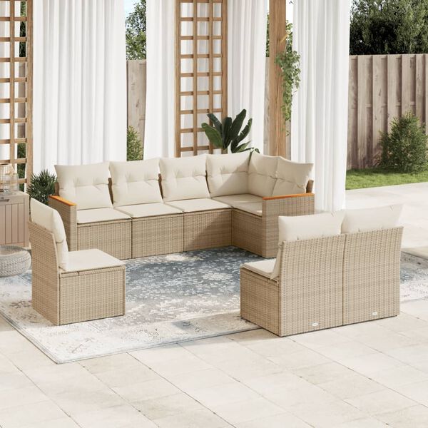vidaXL Salon de jardin avec coussins 8 pcs beige r&eacute;sine tress&eacute;e