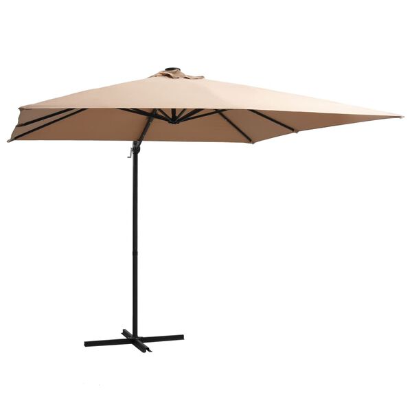 vidaXL Parasol de jardin en porte-&agrave;-faux lumi&egrave;res LED et m&acirc;t en acier