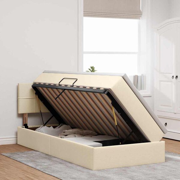 vidaXL Lit avec rangement et matelas avec matelas Cr&egrave;me 100 x 200 cm