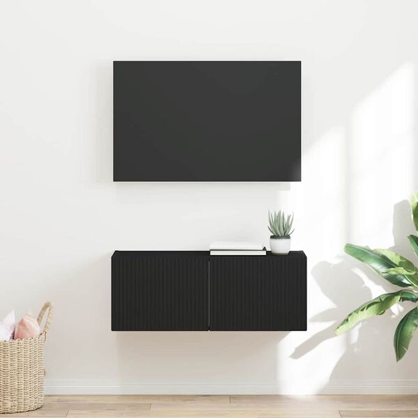 vidaXL Meuble TV mural Noir 78,5 x 31 x 29,5 cm Bois d'ing&eacute;nierie