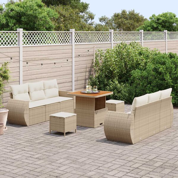 vidaXL Ensemble de canap&eacute; de jardin 9 pcs Beige et cr&egrave;me polyrotin