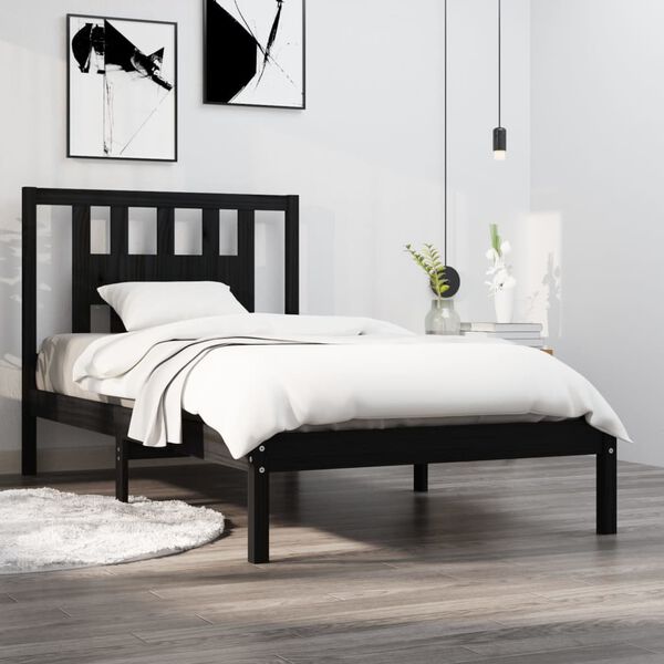 vidaXL Cadre de lit sans matelas noir bois massif 100x200 cm
