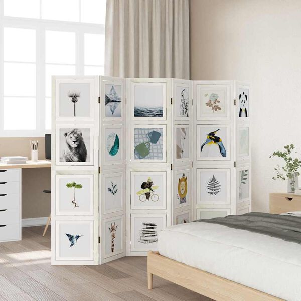 vidaXL Cloison de s&eacute;paration 6 panneaux blanc bois de paulownia massif