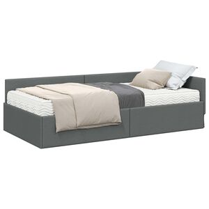 vidaXL Cadre de lit d'angle avec matelas Autre 2 pcs Gris tissu