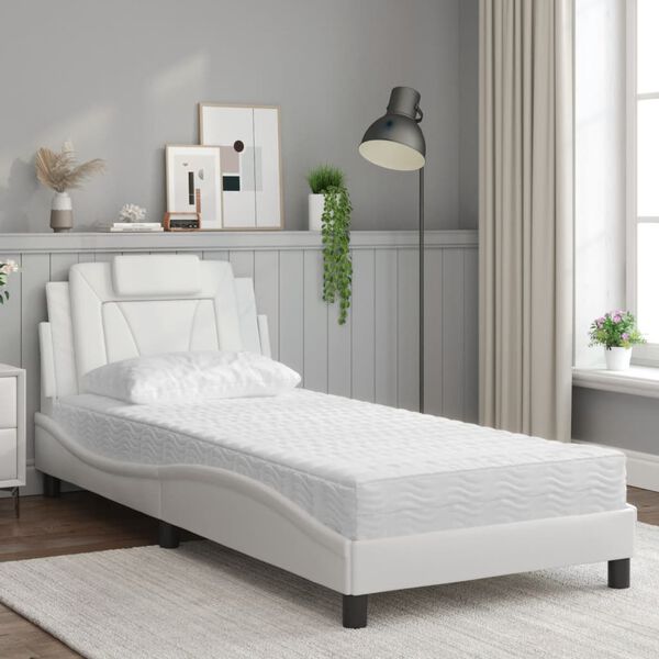 vidaXL Lit Viana avec matelas blanc 90x200 cm similicuir