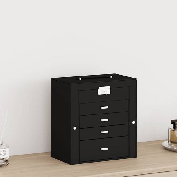 VidaXL Bo&icirc;te &agrave; bijoux 5 niveaux avec miroir verrouillable noir