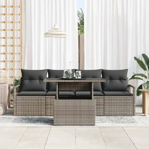 vidaXL Ensemble de canap&eacute; de jardin avec stockage 5 pcs Gris polyrotin