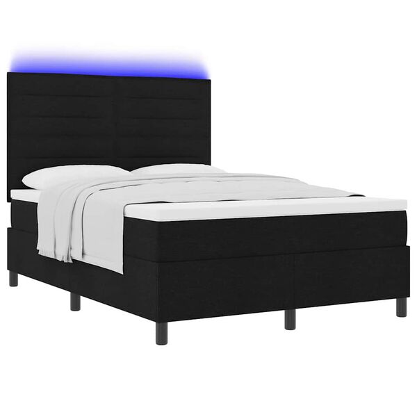 vidaXL Lit &agrave; ressorts avec matelas avec LED Noir 160 x 200 cm tissu