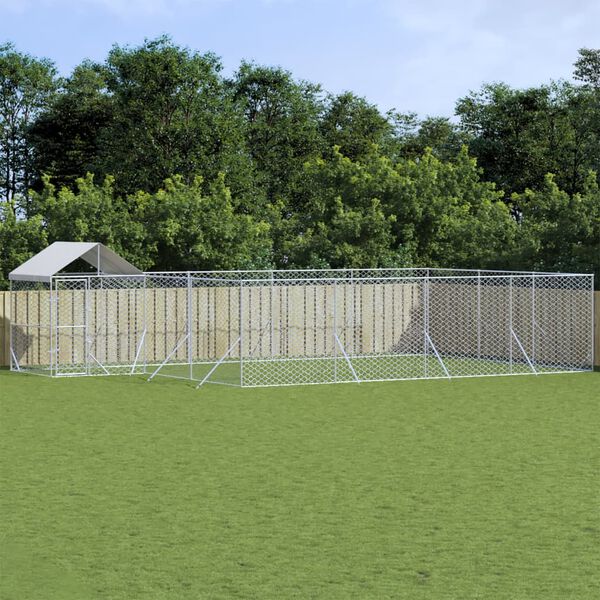 vidaXL Chenil d'ext&eacute;rieur pour chiens avec toit argent&eacute; 10x6x2,5 m