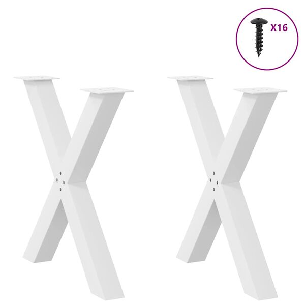 vidaXL Pieds de table &agrave; manger en forme de X, 2 pi&egrave;ces, blanc, 70 x (72-73) cm, acier