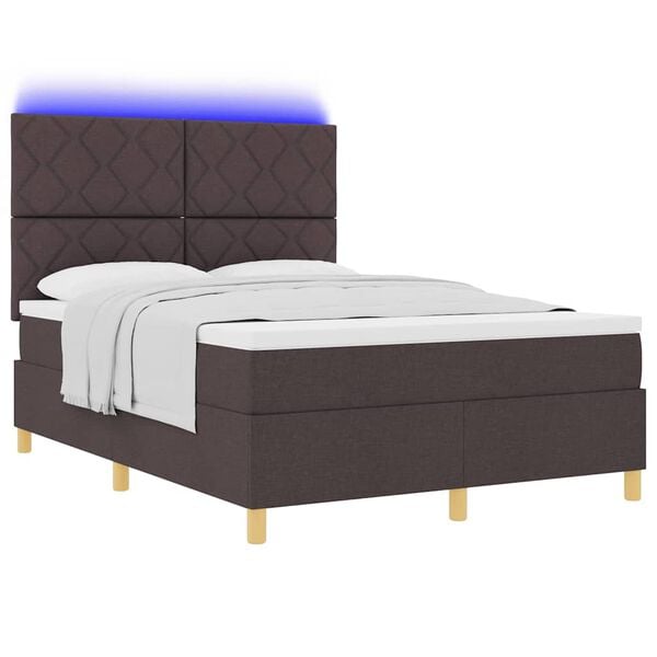 vidaXL Lit &agrave; ressort LED avec matelas Marron fonc&eacute; 140 x 190 cm tissu