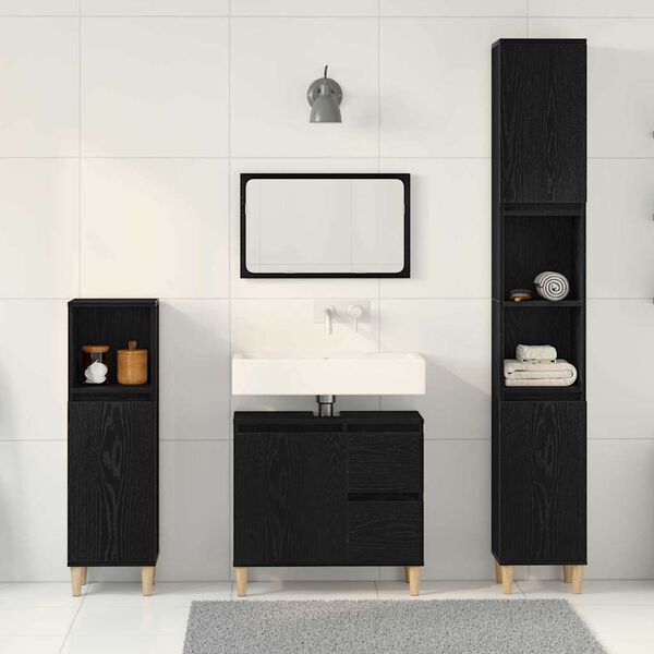 vidaXL Ensemble de mobilier de salle de bain 3 pcs Ch&ecirc;ne noir