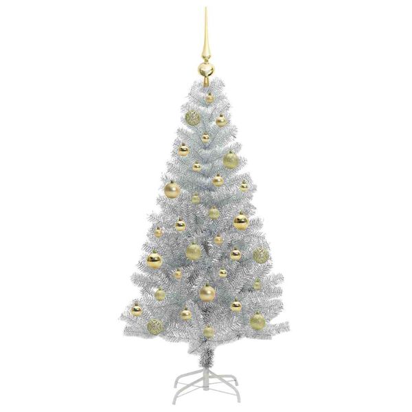 vidaXL Sapin de No&euml;l avec 150 LED avec support Argent 120 cm PET