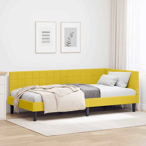 vidaXL Cadre de lit d'angle Jaune 100 cm x 200 cm Velours