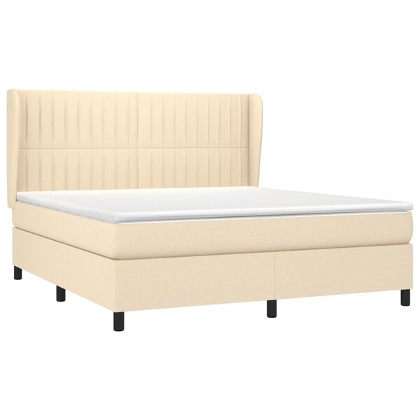 vidaXL Sommier &agrave; lattes de lit avec matelas Cr&egrave;me 160x200 cm Tissu