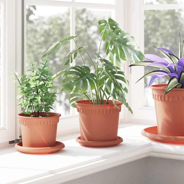 vidaXL Pot &agrave; fleurs rond 24 pcs Rouge brique &Oslash; 15 x 12 cm Plastique