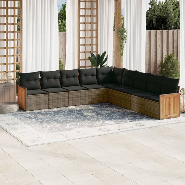 vidaXL Salon de jardin 9 pcs avec coussins gris r&eacute;sine tress&eacute;e