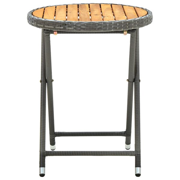vidaXL Table &agrave; th&eacute; Gris 60 cm R&eacute;sine tress&eacute;e et bois d'acacia solide
