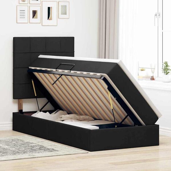 vidaXL Lit avec rangement et LED avec LED Noir 100 x 200 cm Polyester