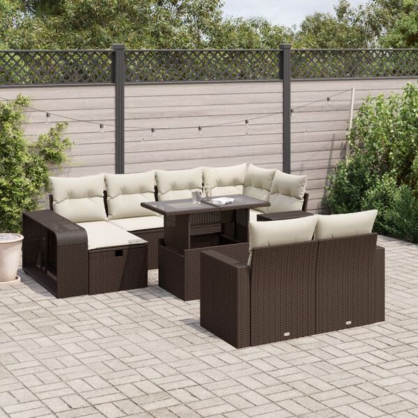 vidaXL Salon de jardin et coussins 11 pcs marron r&eacute;sine tress&eacute;e