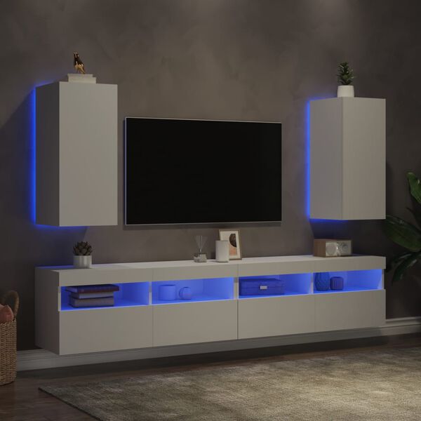 vidaXL Meubles TV muraux avec lumières LED 2 pcs blanc 30,5x35x70 cm