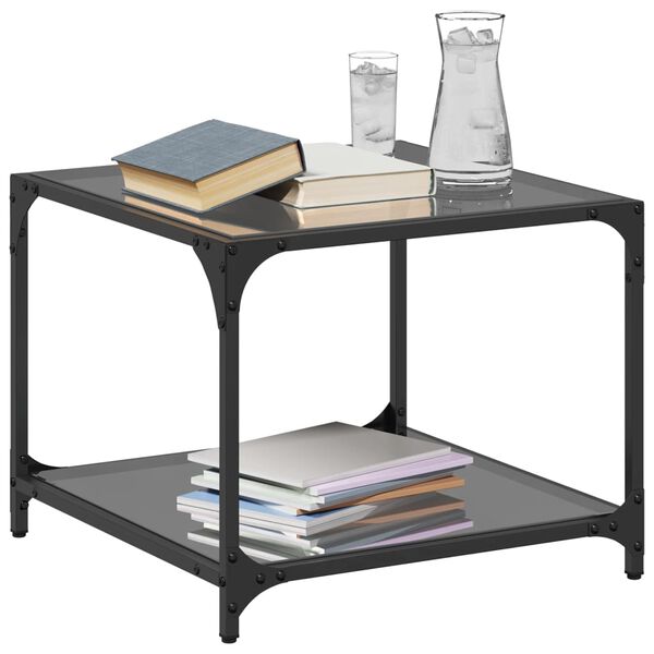 vidaXL Table basse avec dessus en verre transparent 50x50x40 cm acier