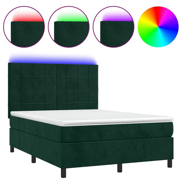 vidaXL Sommier &agrave; lattes de lit matelas et LED Vert fonc&eacute; 140x190 cm