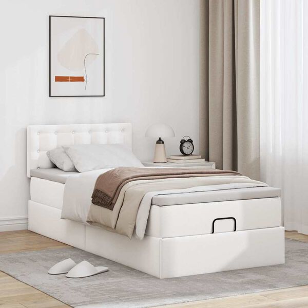 VidaXL Cadre de lit ottoman avec matelas blanc pur 90x190cm similicuir