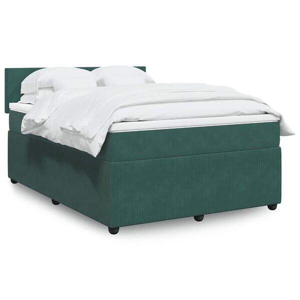 vidaXL Sommier &agrave; lattes de lit et matelas Vert fonc&eacute; 140x190cm Velours