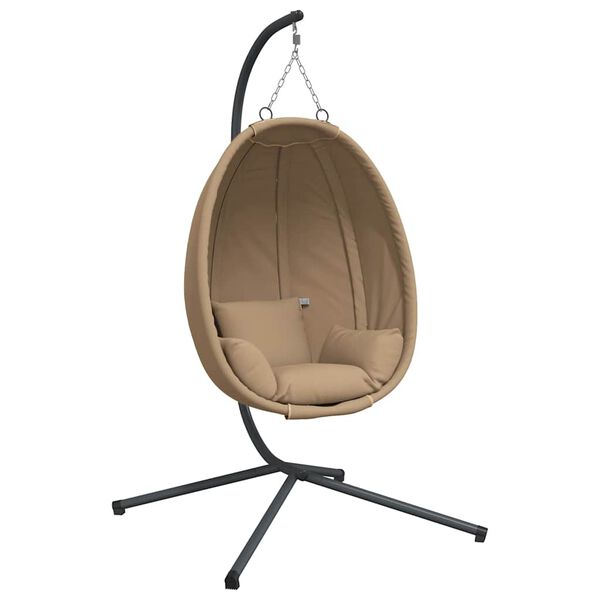 vidaXL Chaise suspendue en forme d'&oelig;uf et support taupe rotin et acier