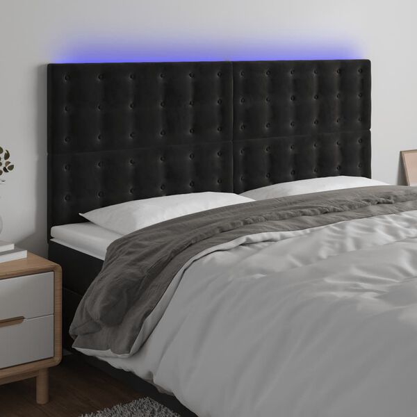 vidaXL T&ecirc;te de lit &agrave; LED Noir 180x5x118/128 cm Velours