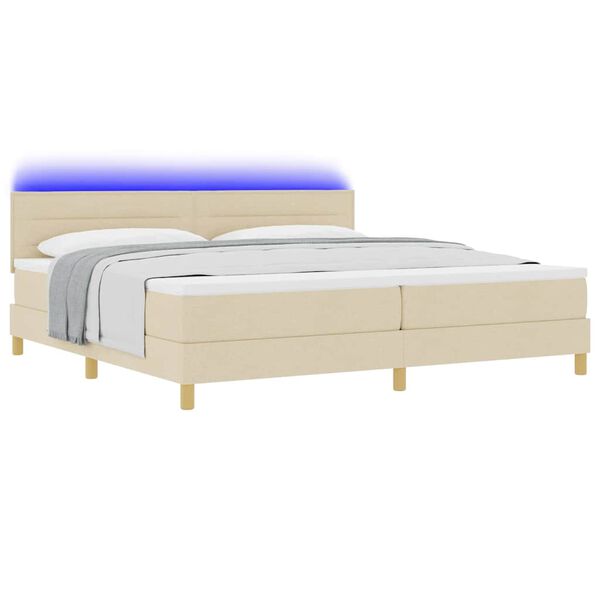 vidaXL Lit &agrave; ressort LED avec matelas Cr&egrave;me 200 x 200 cm tissu