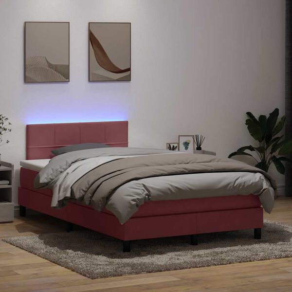 vidaXL Sommier &agrave; lattes de lit avec matelas et LED rose 120x220 cm velours