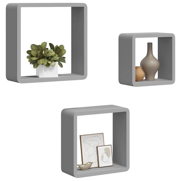vidaXL &Eacute;tag&egrave;res murales sous forme de cube 3 pcs Gris MDF