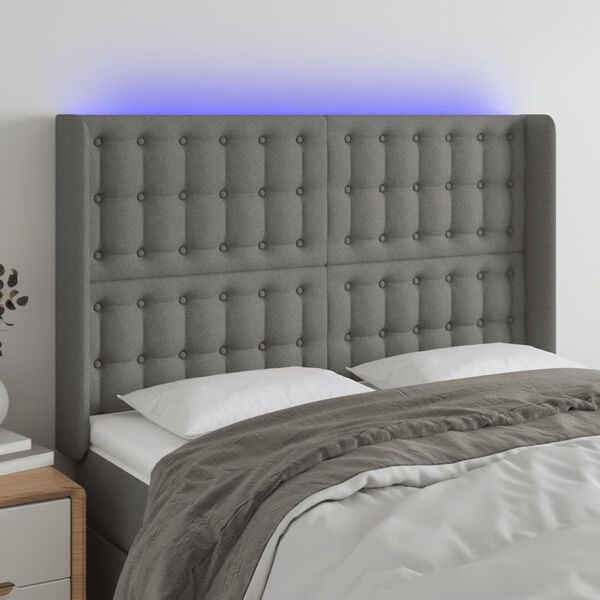 vidaXL T&ecirc;te de lit &agrave; LED Gris fonc&eacute; 147x16x118/128 cm Tissu