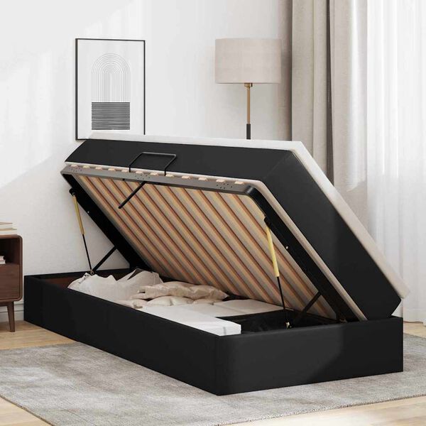 vidaXL Lit avec rangement et matelas Noir 100 x 200 cm Simili cuir