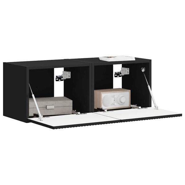 vidaXL Meuble TV mural 2 pcs Noir 60 x 31 x 29.5 cm Bois d'ing&eacute;nierie