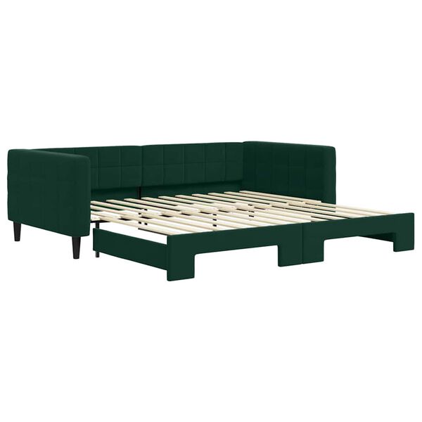 vidaXL Lit de jour avec gigogne sans matelas vert fonc&eacute; 100x200 cm
