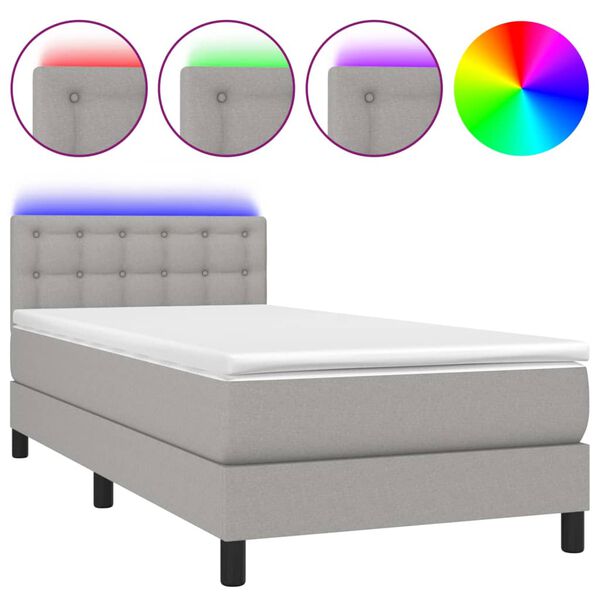 vidaXL Sommier à lattes de lit avec matelas et LED Gris clair 90x200cm