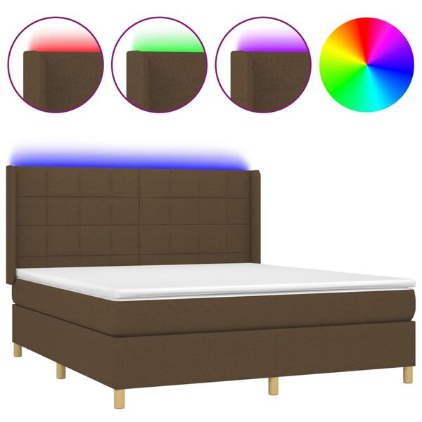 vidaXL Sommier &agrave; lattes de lit matelas et LED Marron fonc&eacute; 160x200 cm