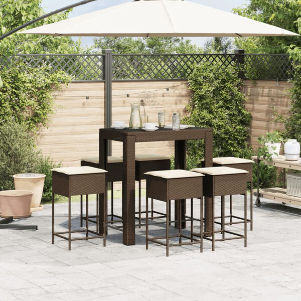 vidaXL Ensemble de bar de jardin avec coussins 7 pcs marron poly rotin