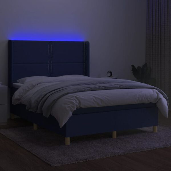 vidaXL Sommier &agrave; lattes de lit matelas et LED Bleu 140x200 cm Tissu