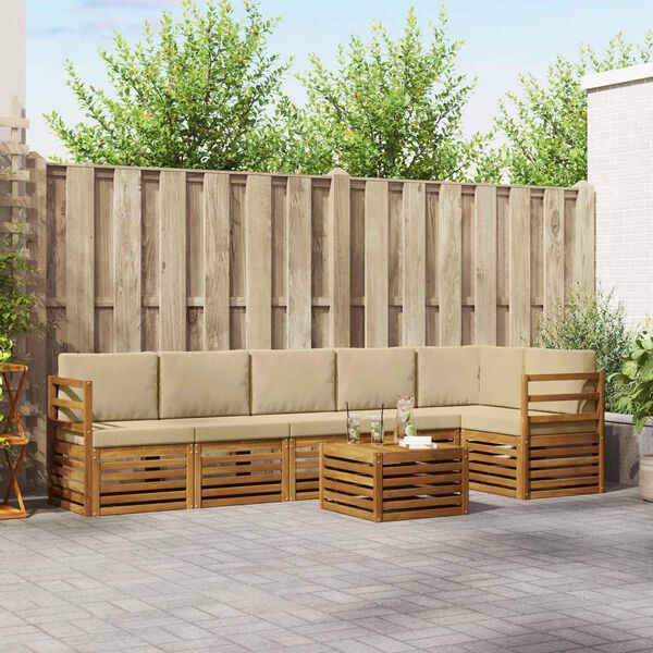 vidaXL Ensemble de canap&eacute; d'angle avec coussin 7 pcs Naturel et Beige