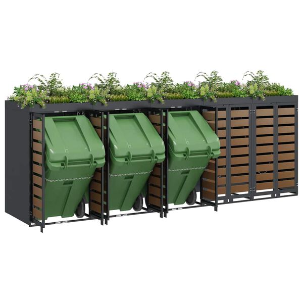vidaXL Rangement de poubelle &agrave; roulettes pour 3 poubelles Anthracite