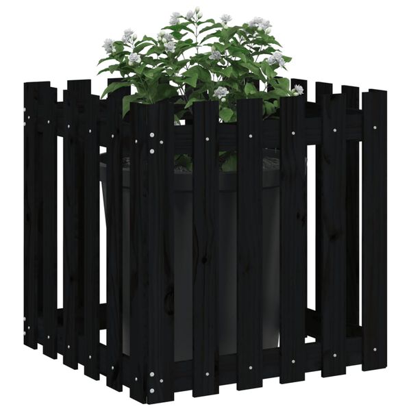 vidaXL Jardinière avec design de clôture noir 60x60x60 cm pin massif