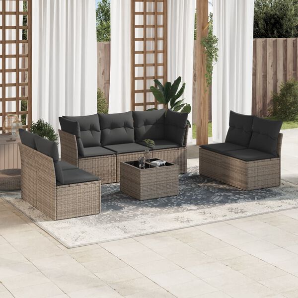 vidaXL Salon de jardin 8 pcs avec coussins gris r&eacute;sine tress&eacute;e